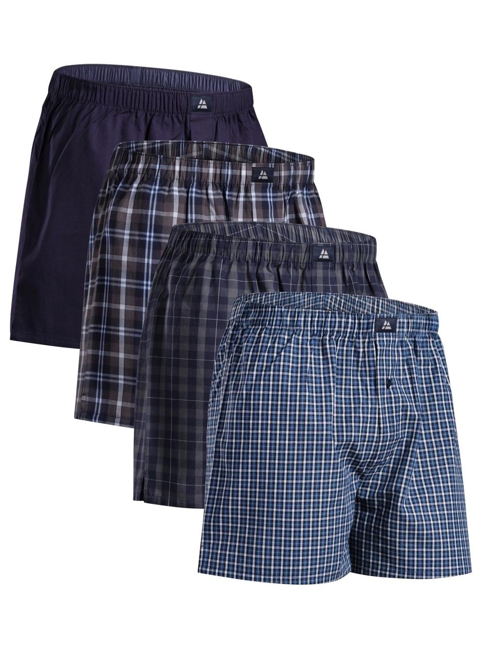 4-Pack Men's Navy and Blue Plaid Cotton Boxers by Unknown Brand